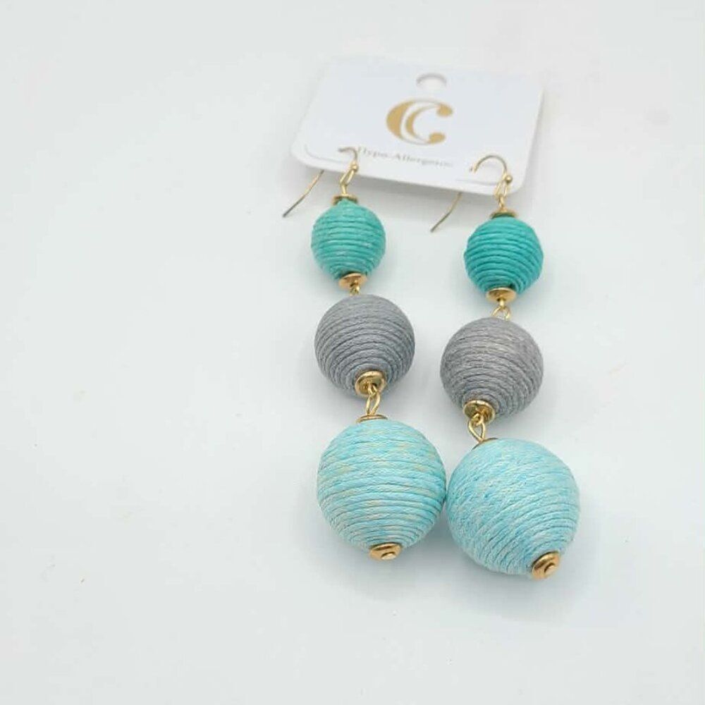 charming Charlie Blue Thread Ball Drop Earrings NWT
